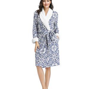 Ink & Ivy L Sherpa Collar Cuffs Wrap-Front Fleece Plush Bathrobe Knee-Length